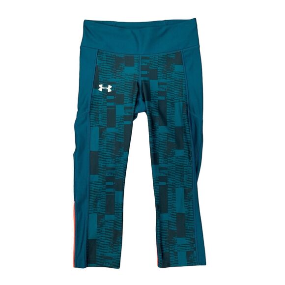 Under Armour Legging Womens Small Teal HeatGear Compression Wide Waistband Capri - Picture 1 of 14